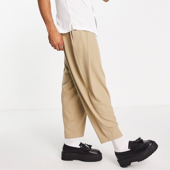 NWOT oversized tapered smart pants with double pleat in Stone W30 L30 - Picture 4 of 4